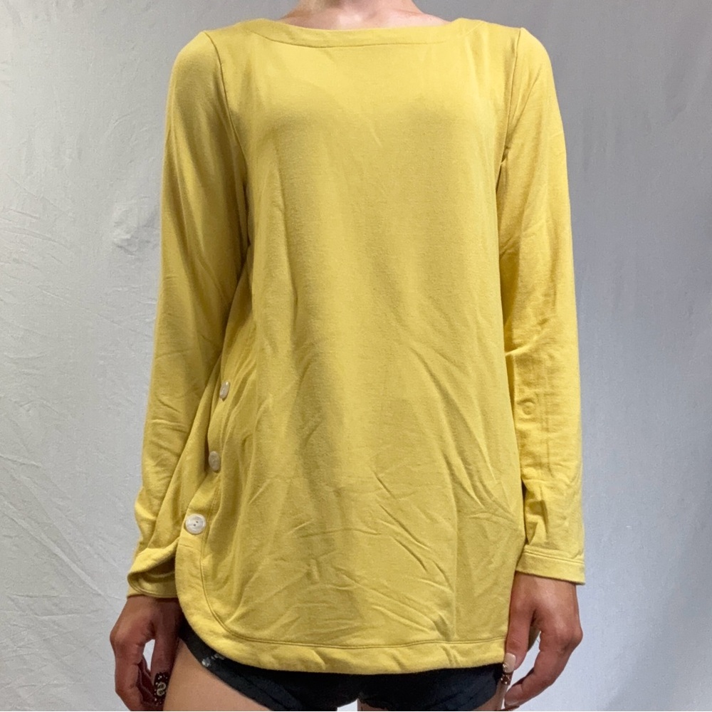 Women's Yellow Long-Sleeve Button Side Tunic Top